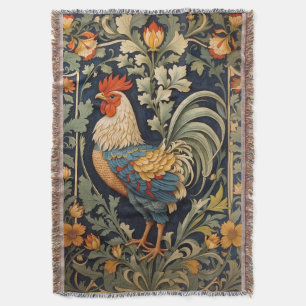 Beautiful Vintage Rooster William Morris Inspired  Throw Blanket