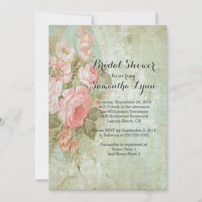 Beautiful Vintage Rose Bridal Shower Invitation (Front)