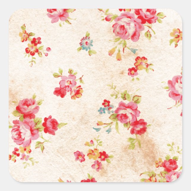 Beautiful vintage roses and other flowers square sticker (Front)