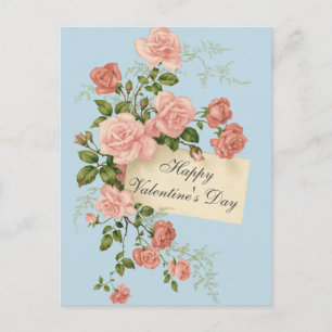 Beautiful Vintage Roses Happy Valentine's Day Postcard