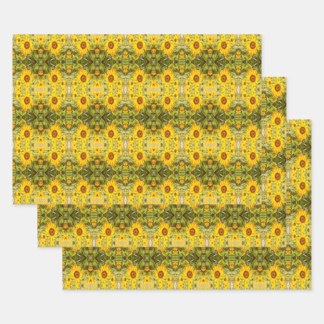 Beautiful Vintage Rustic Sunflower Pattern Wrapping Paper Sheet (Set)