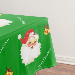 Beautiful Vintage Santa Claus & Bells on Green Tablecloth