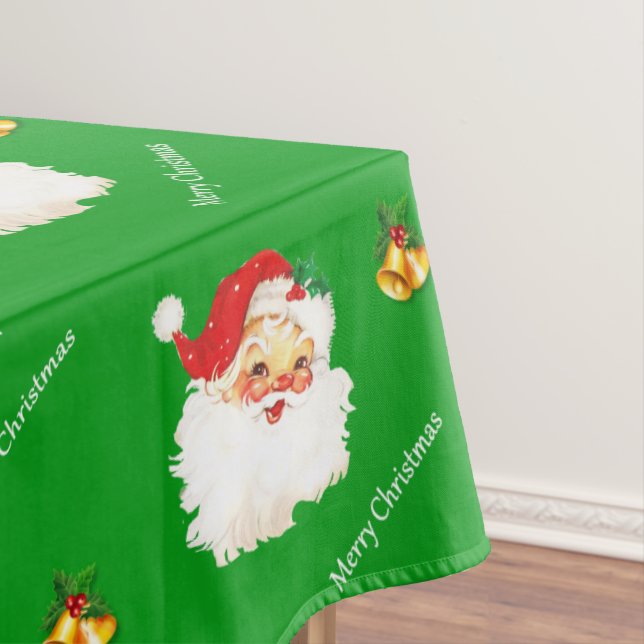 Beautiful Vintage Santa Claus & Bells on Green Tablecloth (In Situ)