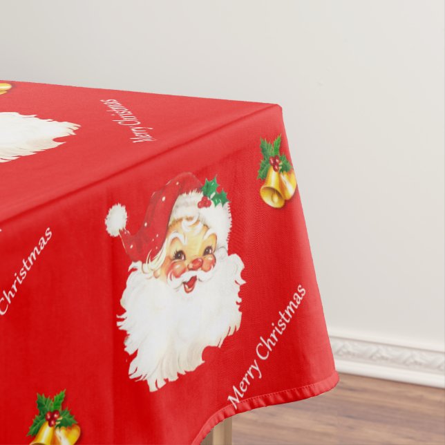 Beautiful Vintage Santa Claus & Bells on Red Tablecloth (In Situ)