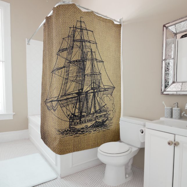 Beautiful Vintage Ship on a Rustic faux burlap (In Situ)