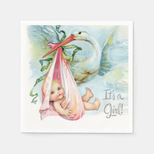 Beautiful Vintage Stork Baby Girl Shower Napkin