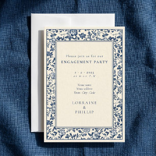Beautiful vintage style floral engagement party invitation