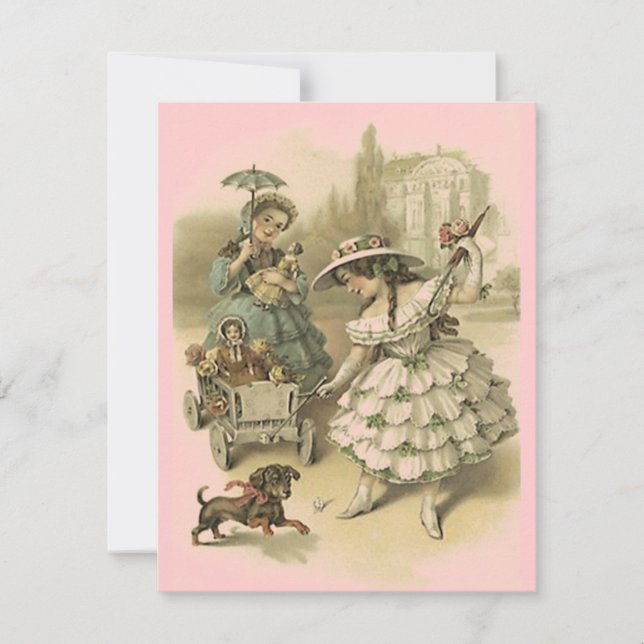 BEAUTIFUL VINTAGE STYLE GIRLS & DOLLS INVITATION (Front)