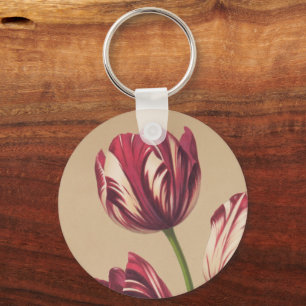 Beautiful Vintage Tulips Botanical Art Keychain