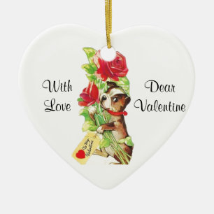Beautiful Vintage Valentine Boston Terrier Puppy Ceramic Ornament