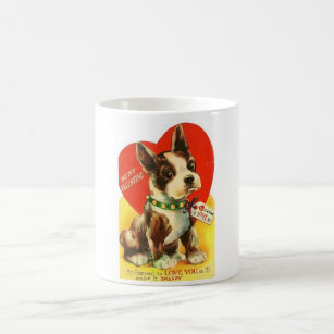 Beautiful Vintage Valentine Boston Terrier Puppy Coffee Mug