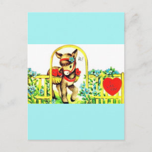 Beautiful Vintage Valentine Donkey Holiday Postcard