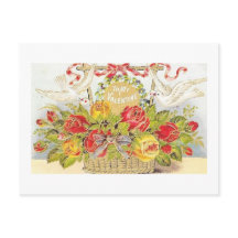Beautiful Vintage Valentine Doves & Roses Basket