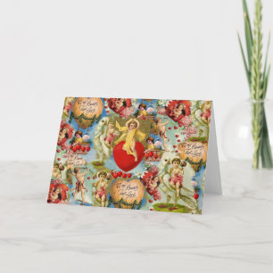 Beautiful Vintage Valentine Love Cherub Collage Holiday Card