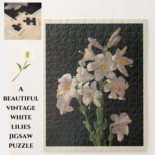 Beautiful Vintage White Easter Lilies Puzzle  (A beautiful vintage white lily jigsaw puzzle, for fun at Easter or year-round.)