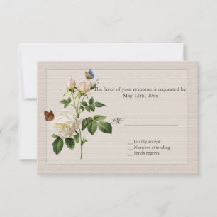 beautiful vintage white rose flowers RSVP Card