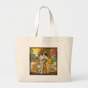 Beautiful Vintage Woman Golden Sun Large Tote Bag
