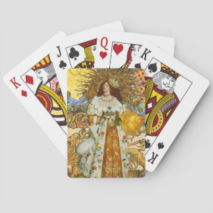 Beautiful Vintage Woman Golden Sun Playing Cards