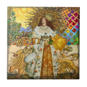 Beautiful Vintage Woman Golden Sun Tile