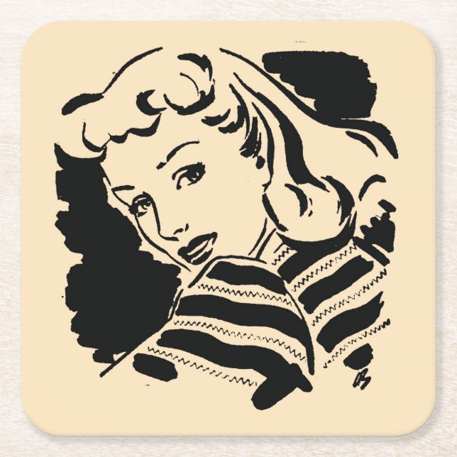 Beautiful Vintage Woman Sketch Coaster Set (Front)