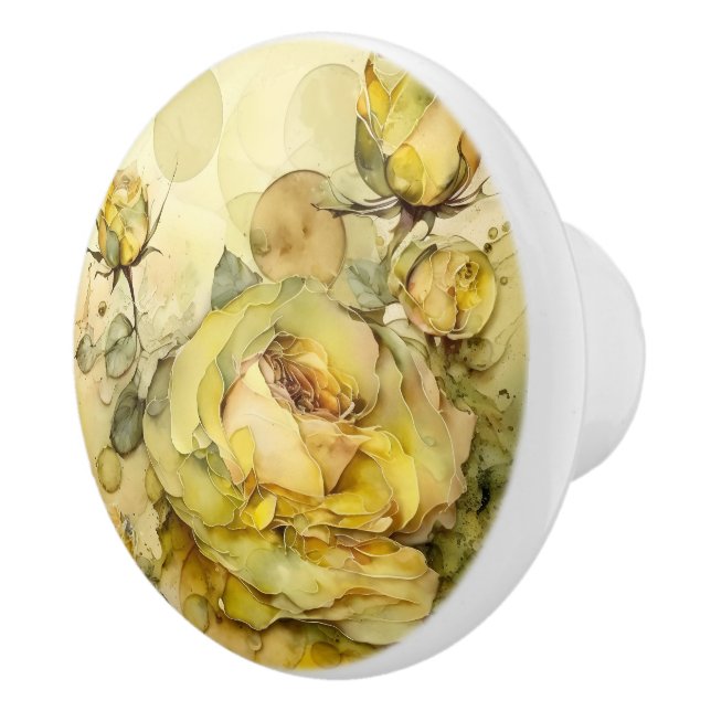 Beautiful Vintage Yellow Roses Ceramic Knob (Right)