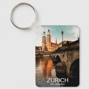 Beautiful Vintage Zurich Switzerland City View Keychain