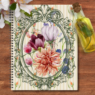 Beautiful vintge frame watercolor floral Antique Notebook