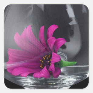 Beautiful violet flower encased in crystal glass square sticker