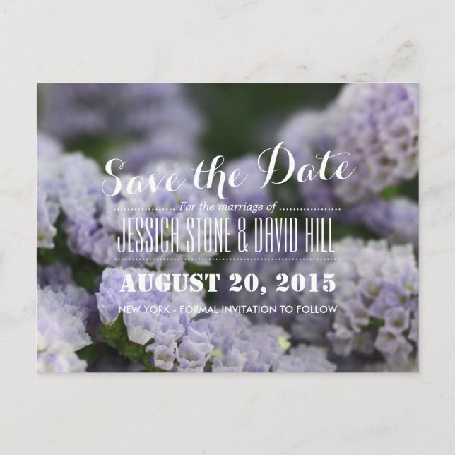 Beautiful Violet Flowers Wedding Save the Date Announcement Postcard (Front)