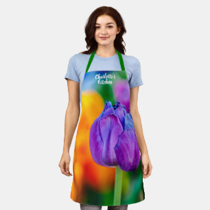 Beautiful Violet Tulip Flower Apron