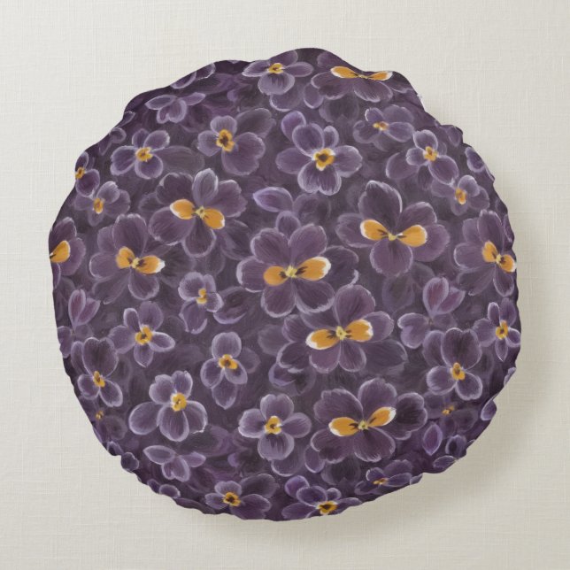Beautiful Violets Round Pillow (Back)