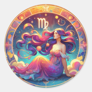 Beautiful Virgo Woman   Horoscope Art Classic Round Sticker