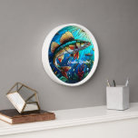 Beautiful Walleye Pike in Lake  Clock<br><div class="desc">This fun modern design has a colourful walleye pike swimming in a beautiful blue lake on a sunny day.</div>