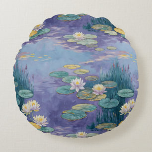 Beautiful Water Lilies Monet Art Round Pillow