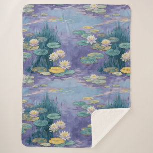 Beautiful Water Lilies Monet Art Sherpa Blanket