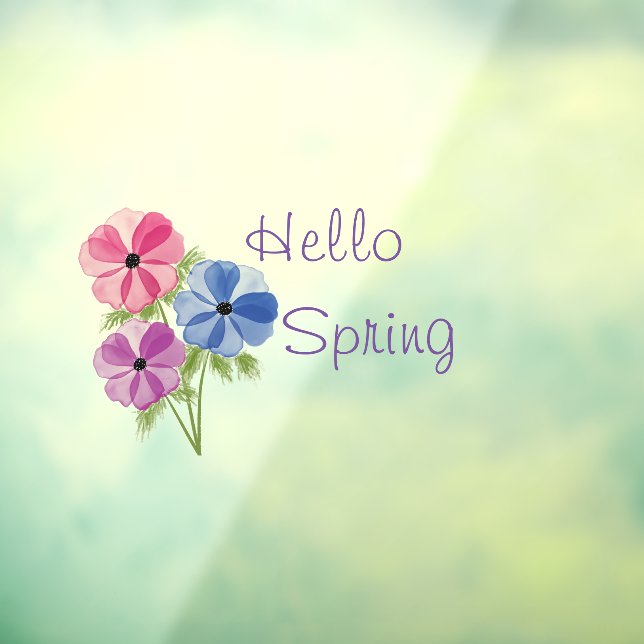 Beautiful Watercolor Anemone hello spring Window Cling (Sheet 3)