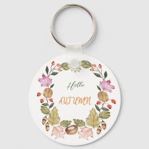 Beautiful watercolor autumn wreath keychain