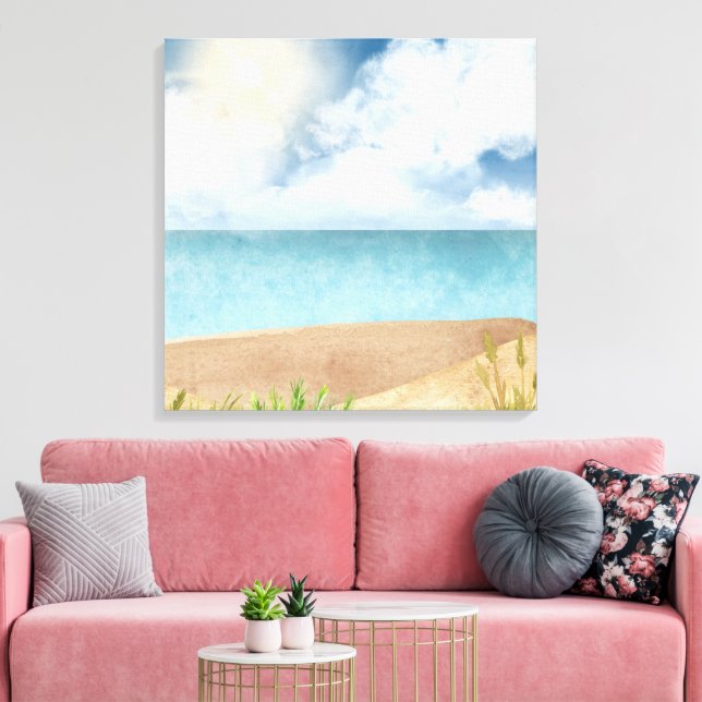 Beautiful Watercolor Beach Scene Canvas Print (Insitu(LivingRoom))
