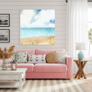 Beautiful Watercolor Beach Scene Canvas Print