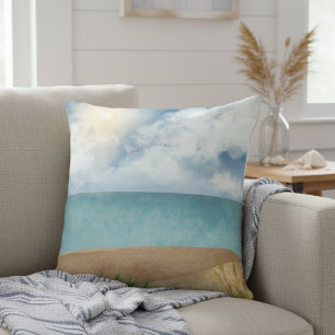 Beautiful Watercolor Beach Scene Throw Pillow