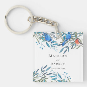 Beautiful Watercolor Birds and Foliage Thank You Keychain