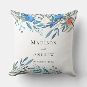 Beautiful Watercolor Birds and Foliage Thank You Throw Pillow