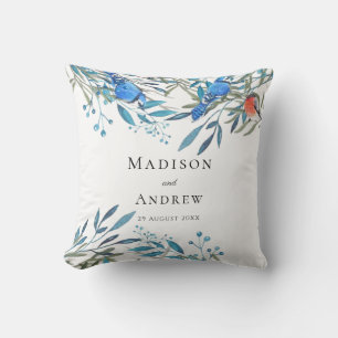 Beautiful Watercolor Birds and Foliage Wedding Throw Pillow