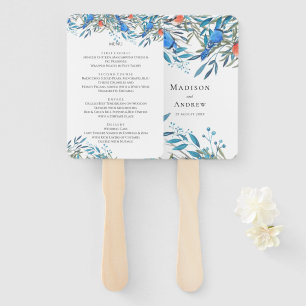 Beautiful Watercolor Birds & Foliage Wedding Menu Hand Fan