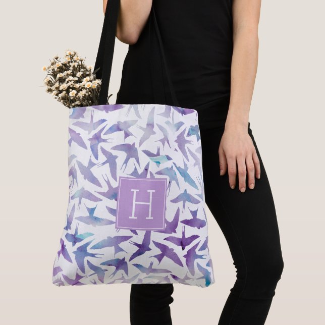 Beautiful Watercolor Birds Pattern Tote Bag (Close Up)