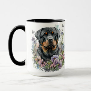 BEAUTIFUL WATERCOLOR BLACK & TAN ROTWEILLER DOG MUG