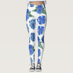 Beautiful watercolor blue cornflowers leggings