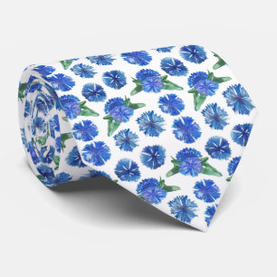 Beautiful watercolor blue cornflowers tie