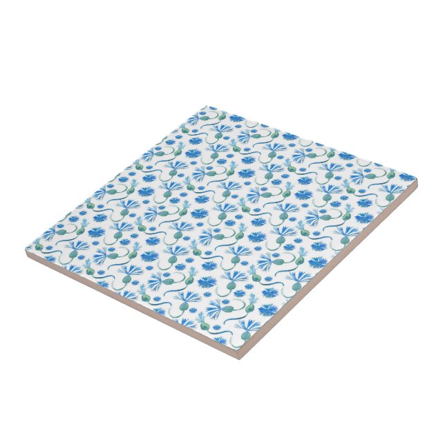 Beautiful Watercolor Blue cornflowers Tile (Side)