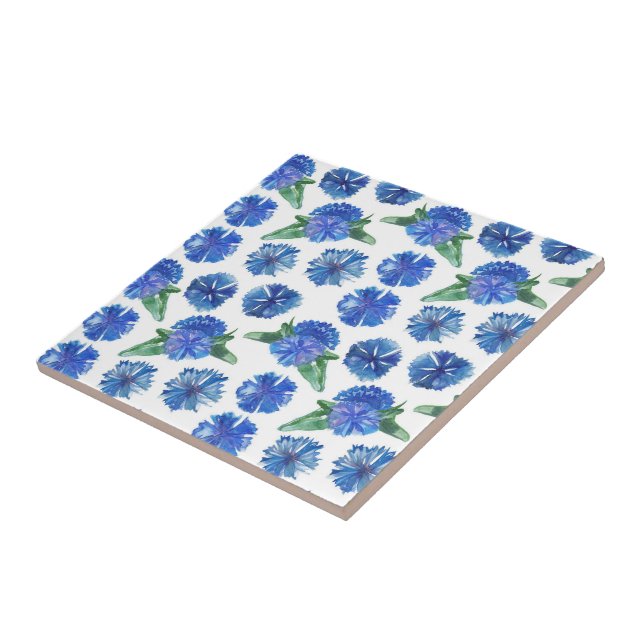 Beautiful watercolor blue cornflowers tile (Side)